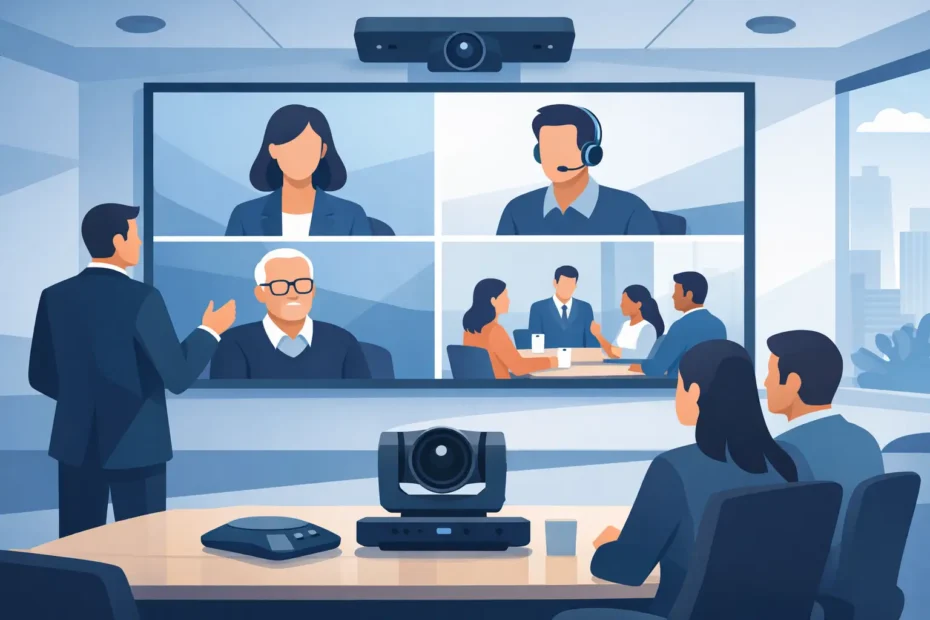 Como escolher vídeo conferência para salas grandes