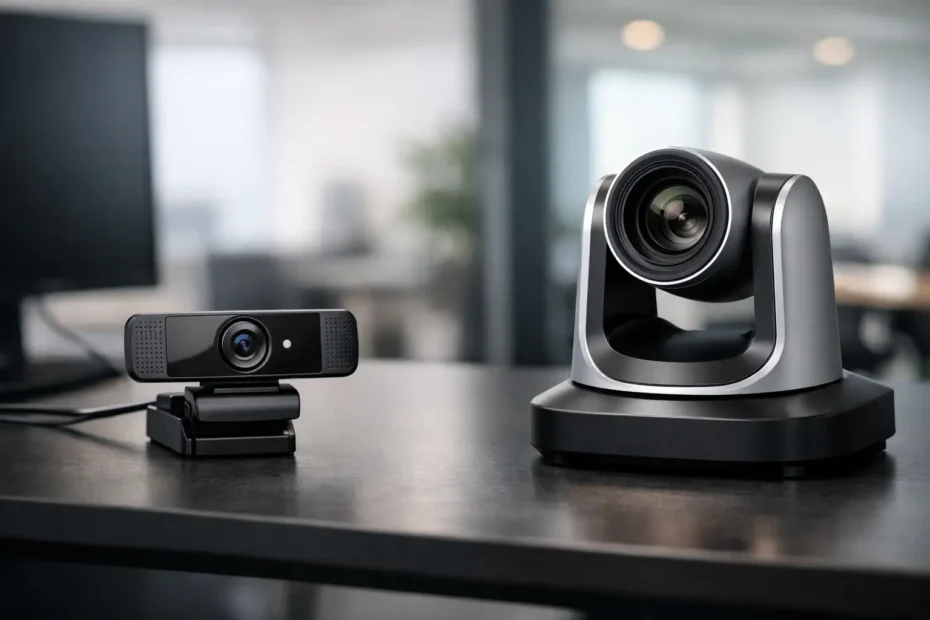 Webcam USB versus câmera PTZ para empresas